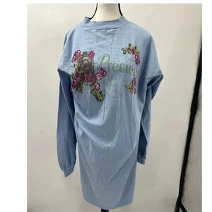 Vintage‎ Players Club Light Blue Women's Long Sleeve Sweater French Floral Dress